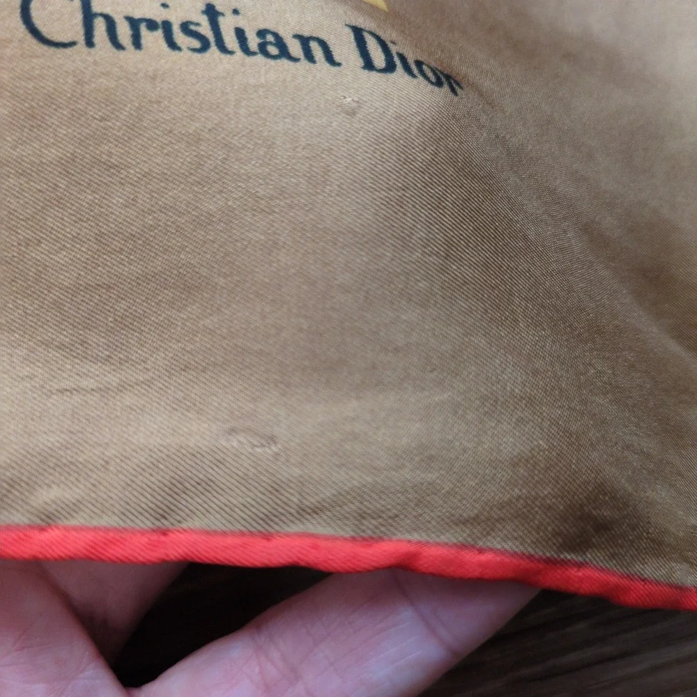 Vtg Christian Dior Silk Scarf Brown Red Geometric Brick Logo Italy Made 26in